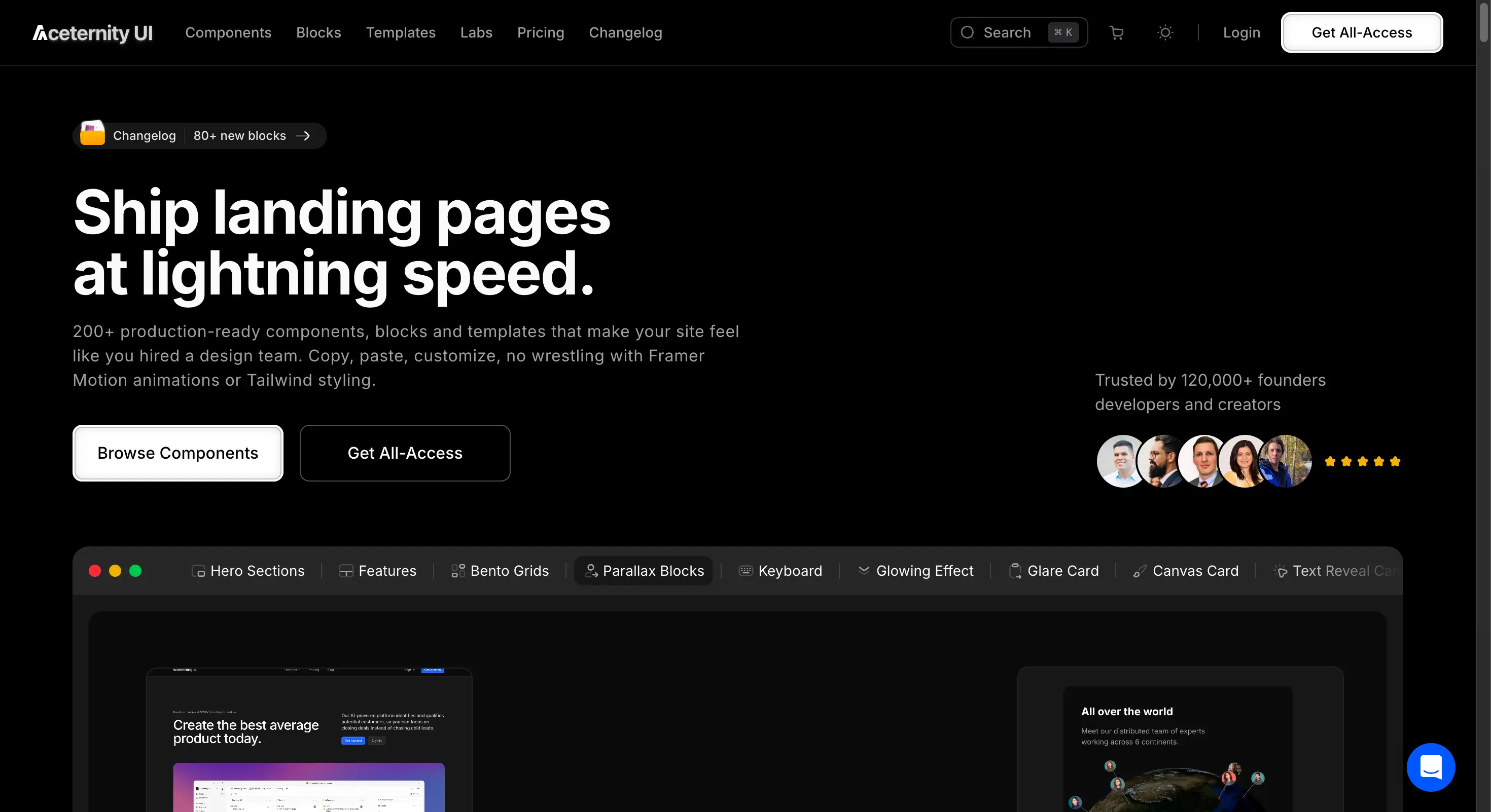 Aceternity UI homepage
