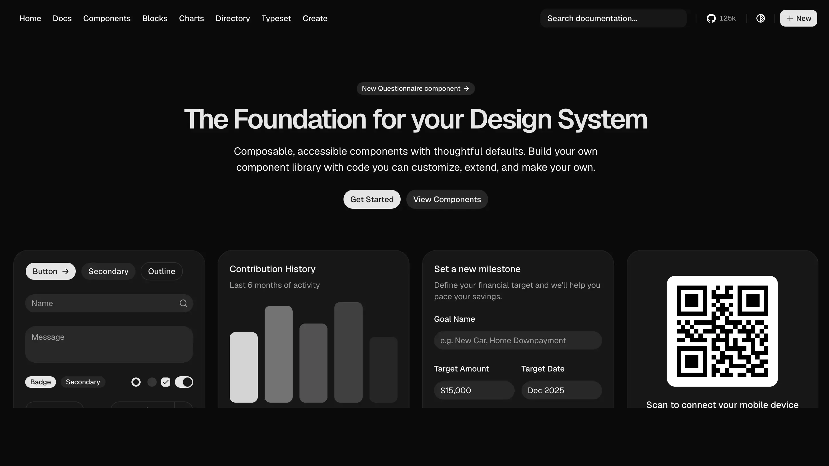 shadcn/ui homepage, The Foundation for your Design System, with example components, compared here with Wensity UI