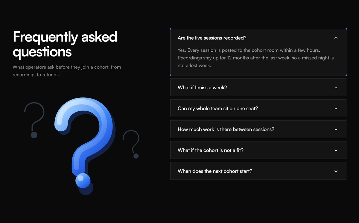 FAQ accordion with question mark illustration preview