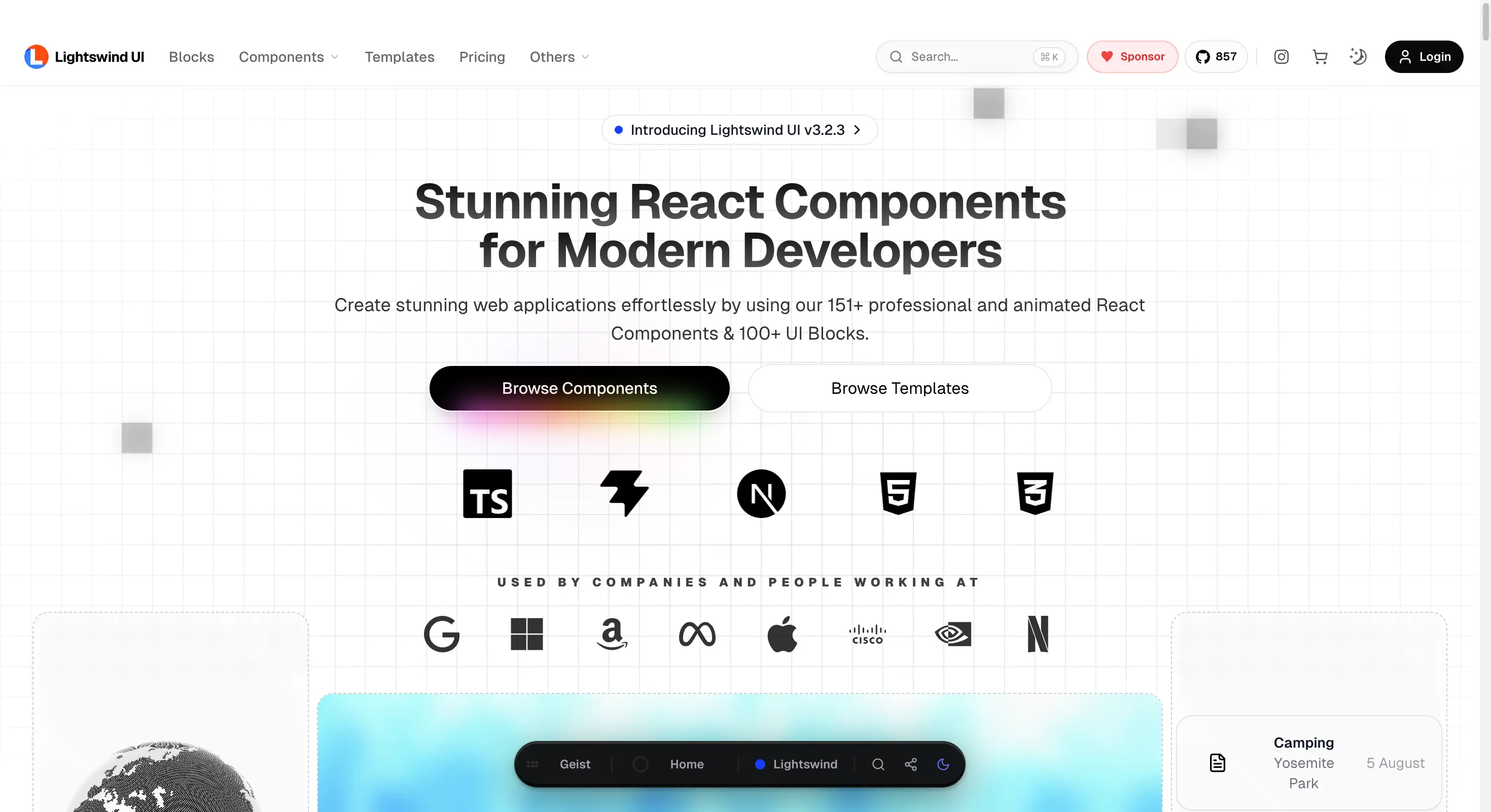 Lightswind UI homepage showing its beautifully animated React components