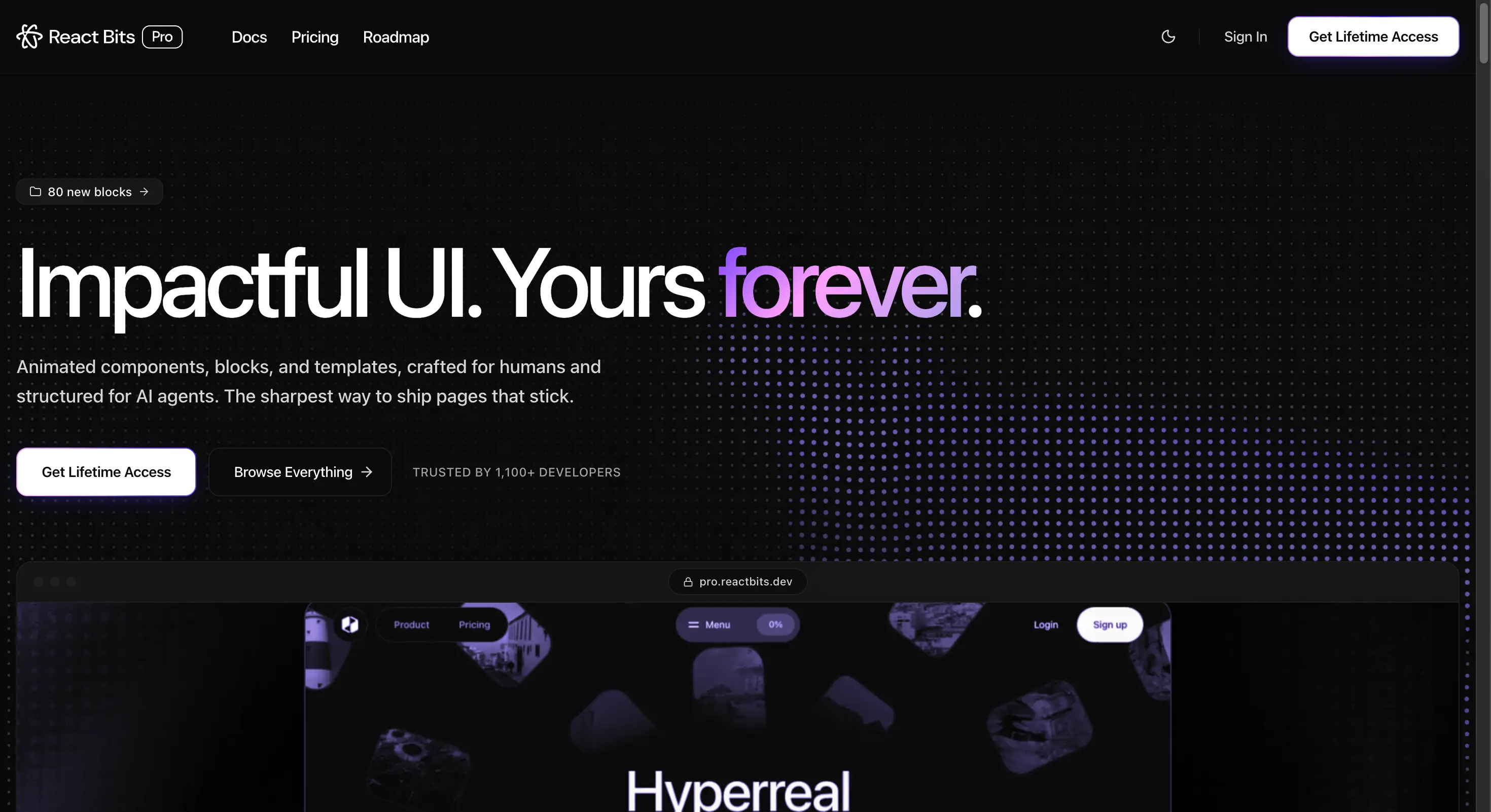 React Bits homepage showing animated React UI components for memorable products