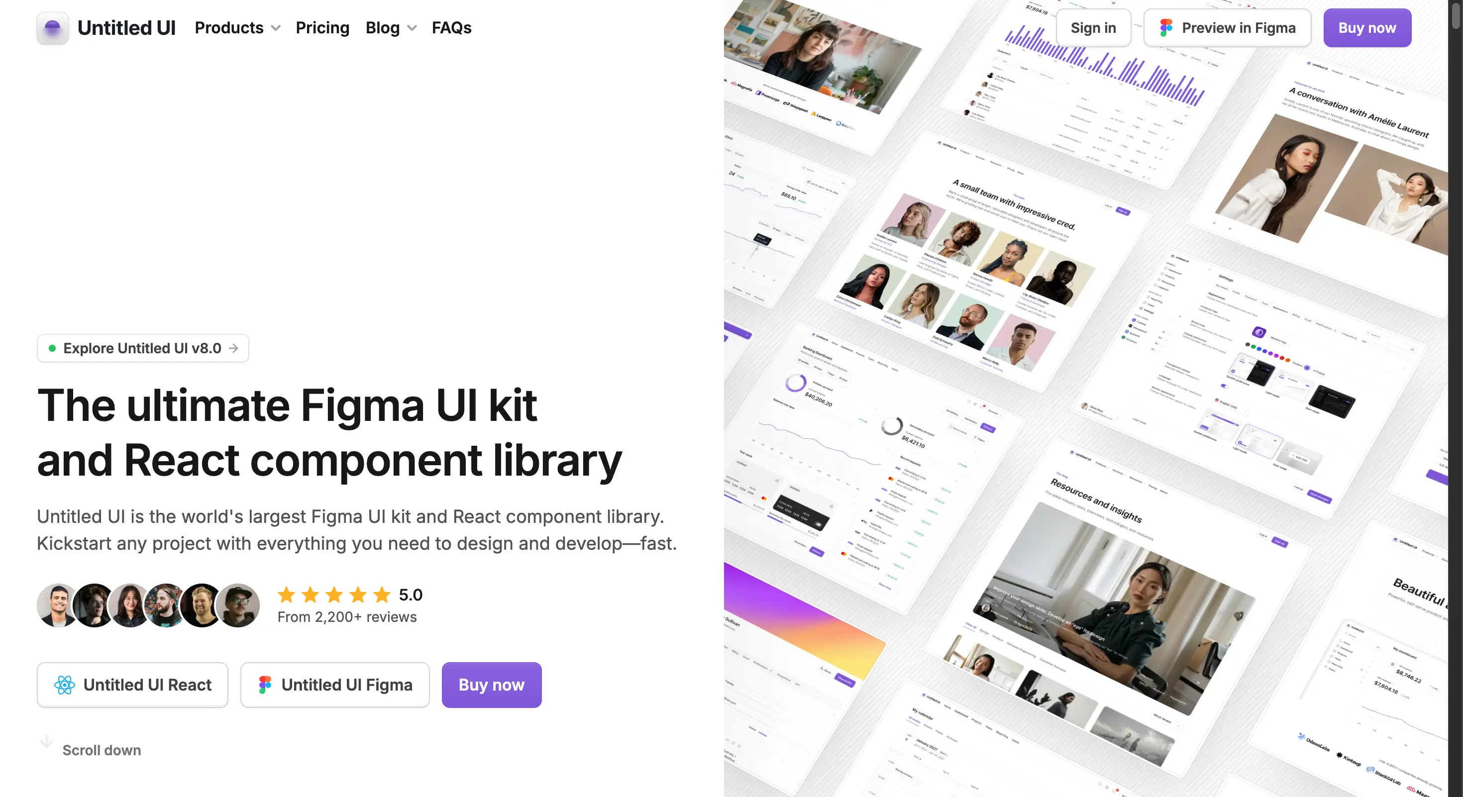 Untitled UI homepage showing its Figma UI kit and React component library