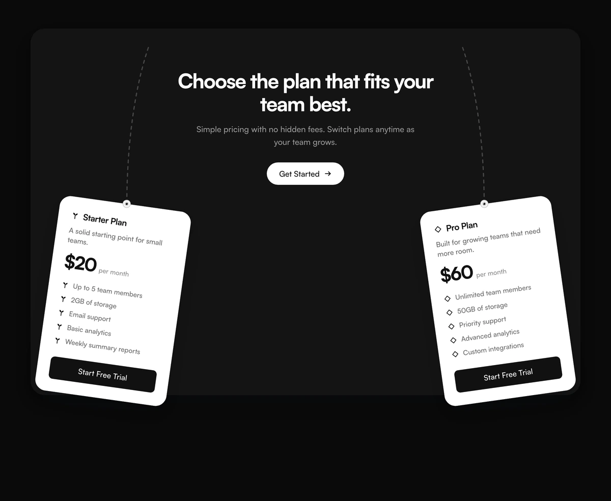 CTA Section With Tilted Plan Cards block preview