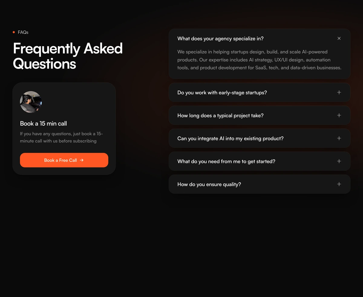 FAQ Section With Accordion Call Card block preview