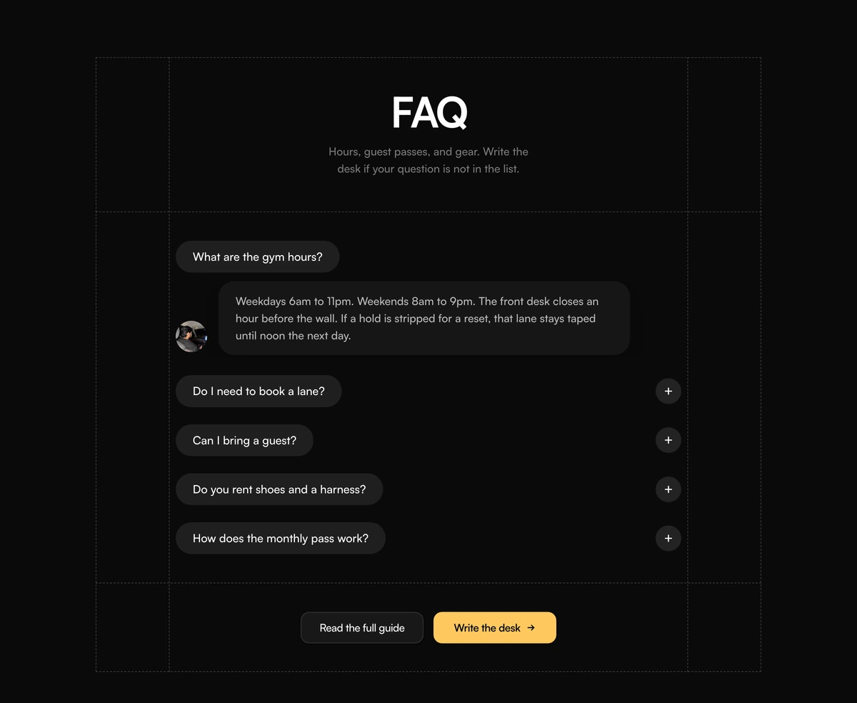 FAQ Section With Dashed Grid Pills block preview