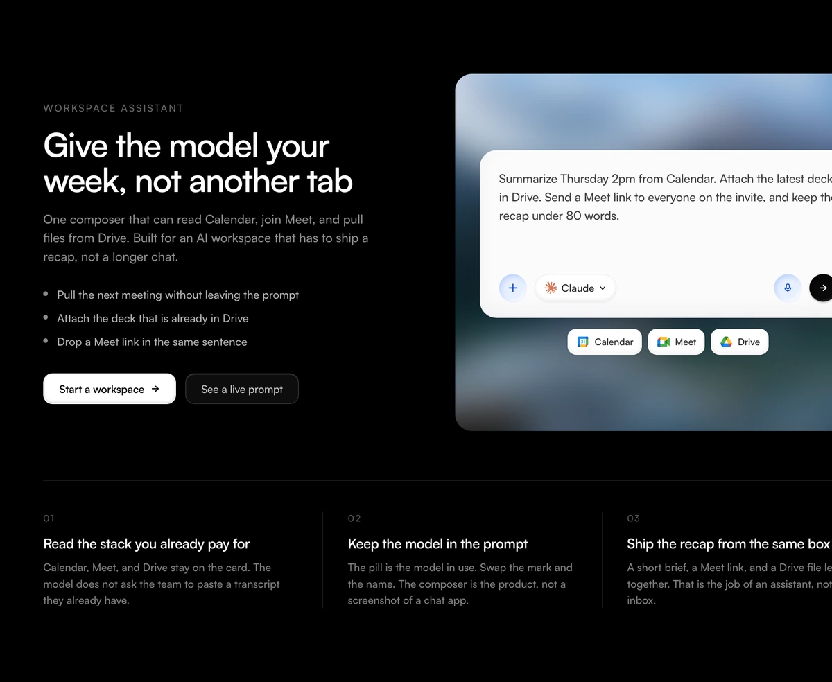 Feature Section With Workspace Composer block preview
