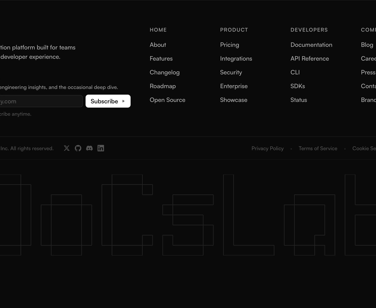 Footer With Pixel Grid Wordmark block preview