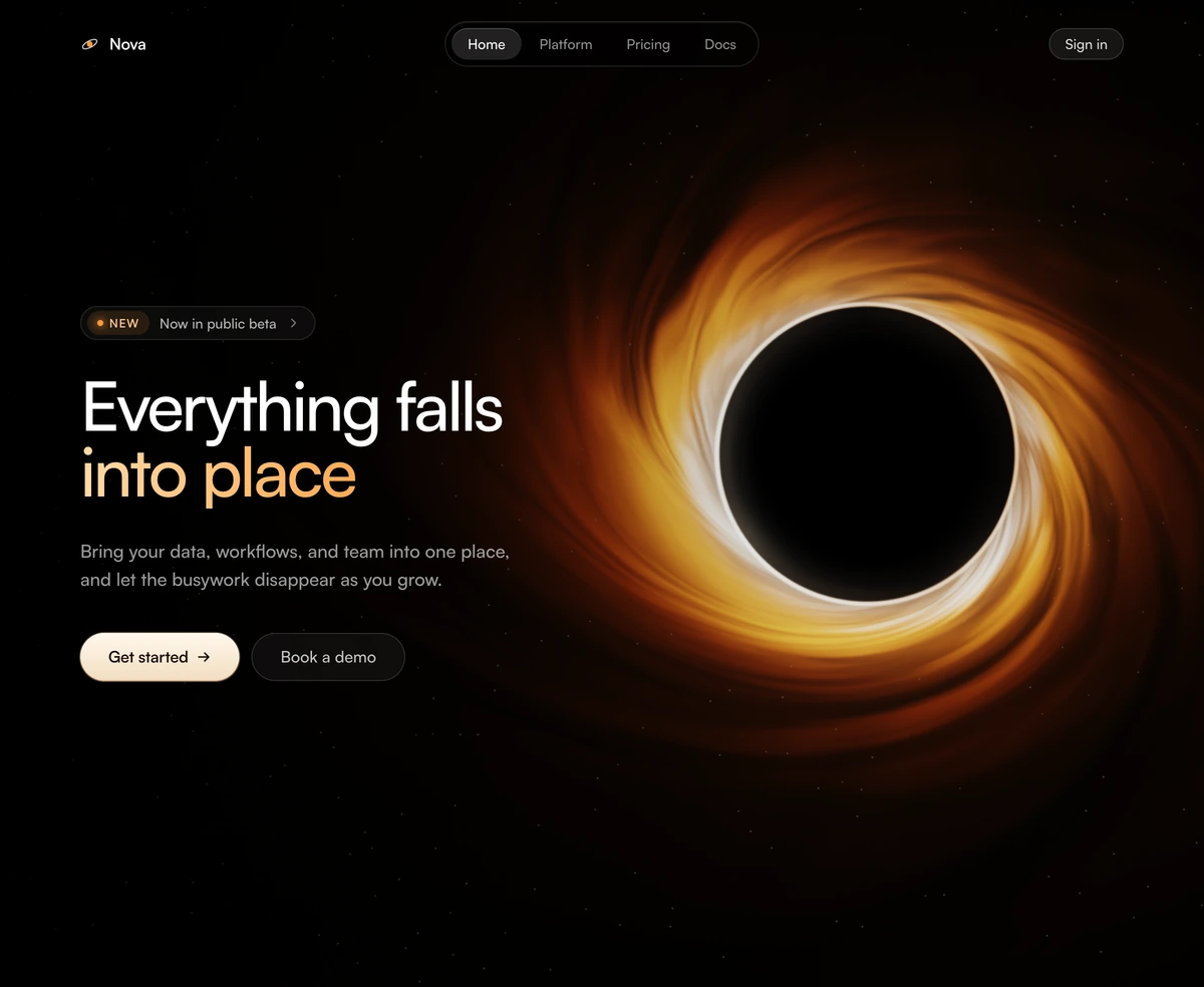 Hero Section With Black Hole block preview