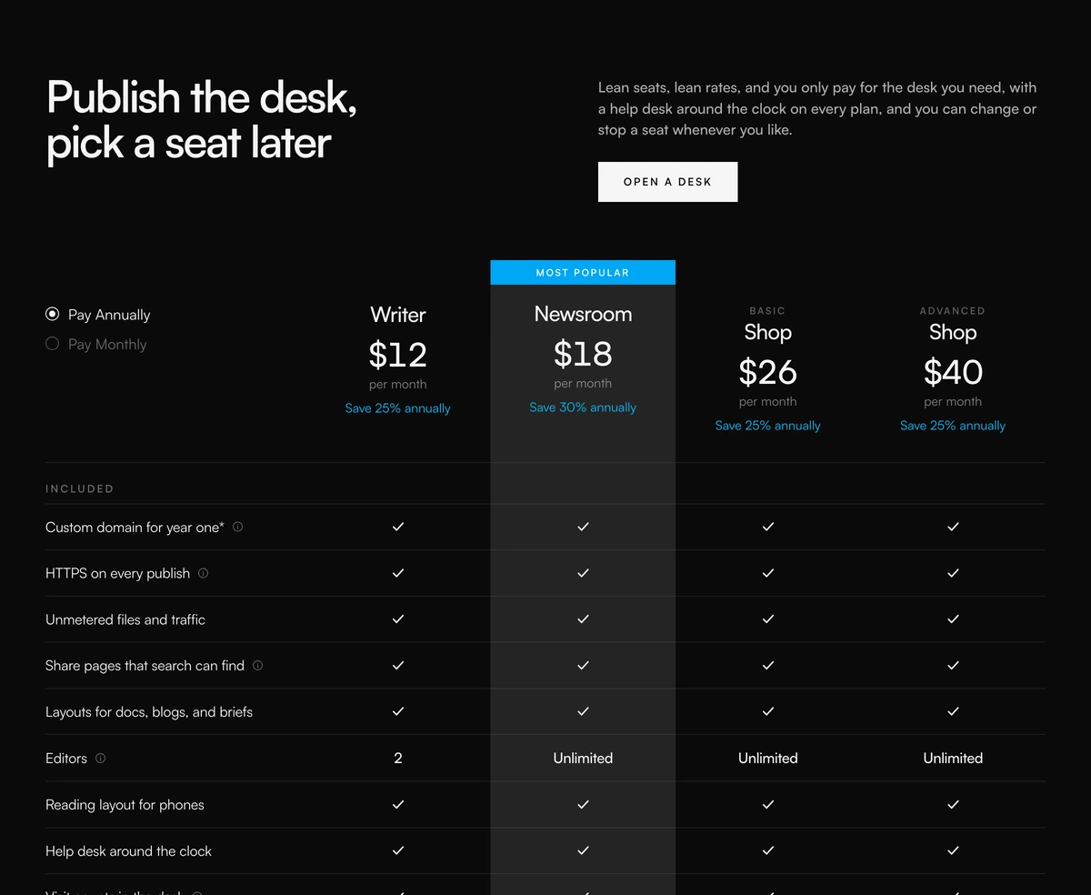 Pricing Section With Comparison Table block preview