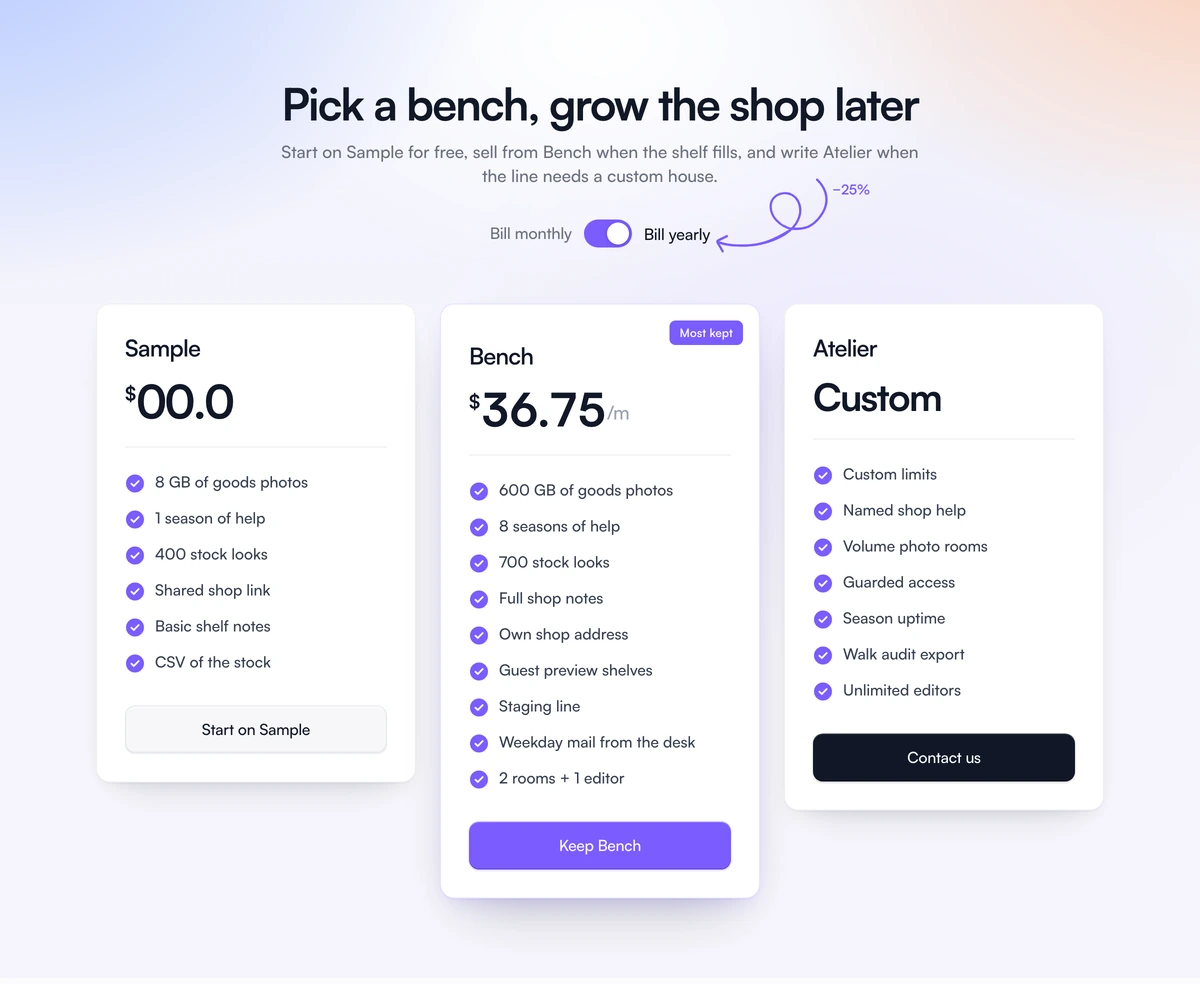 Pricing Section With Soft Gradient block preview