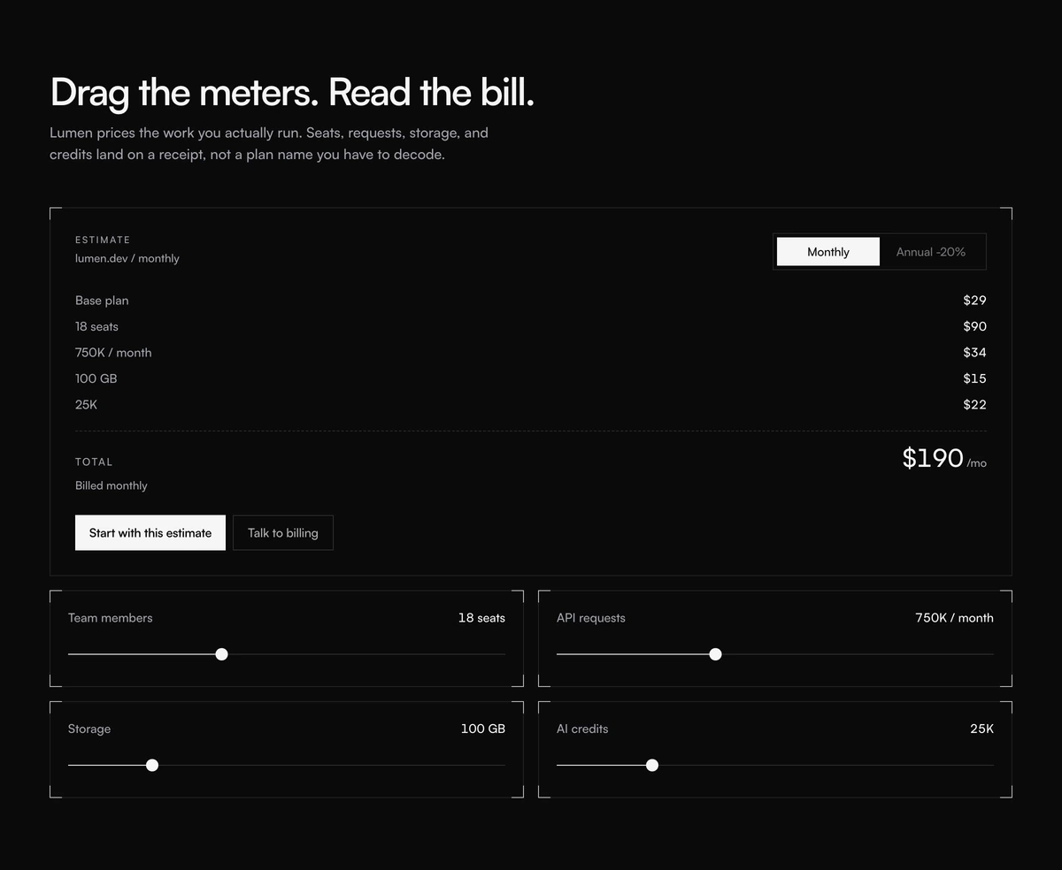 Pricing Section With Usage Receipt block preview