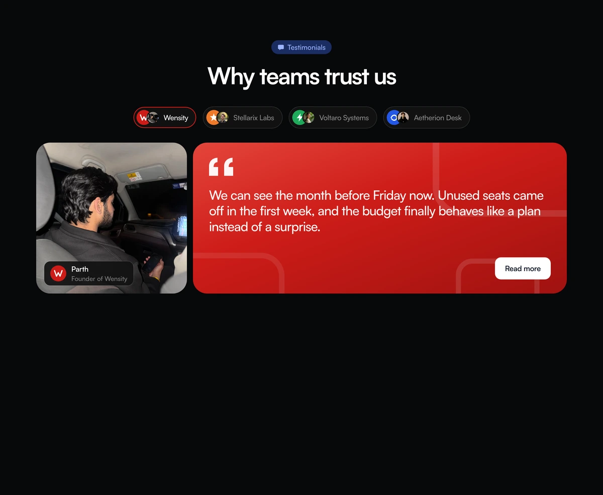 Social Proof Section With Company Story Tabs block preview