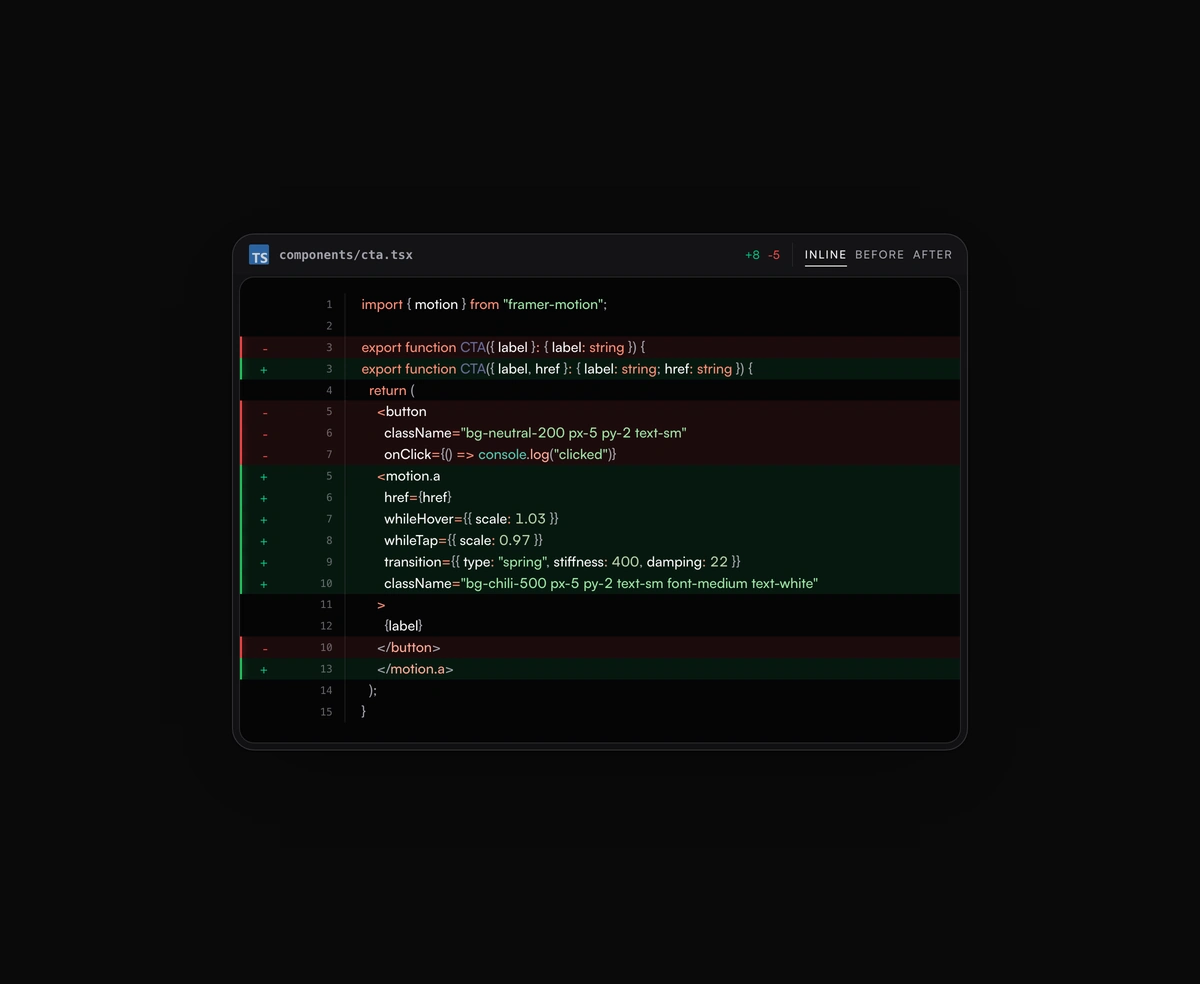Animated Code Diff Viewer component preview