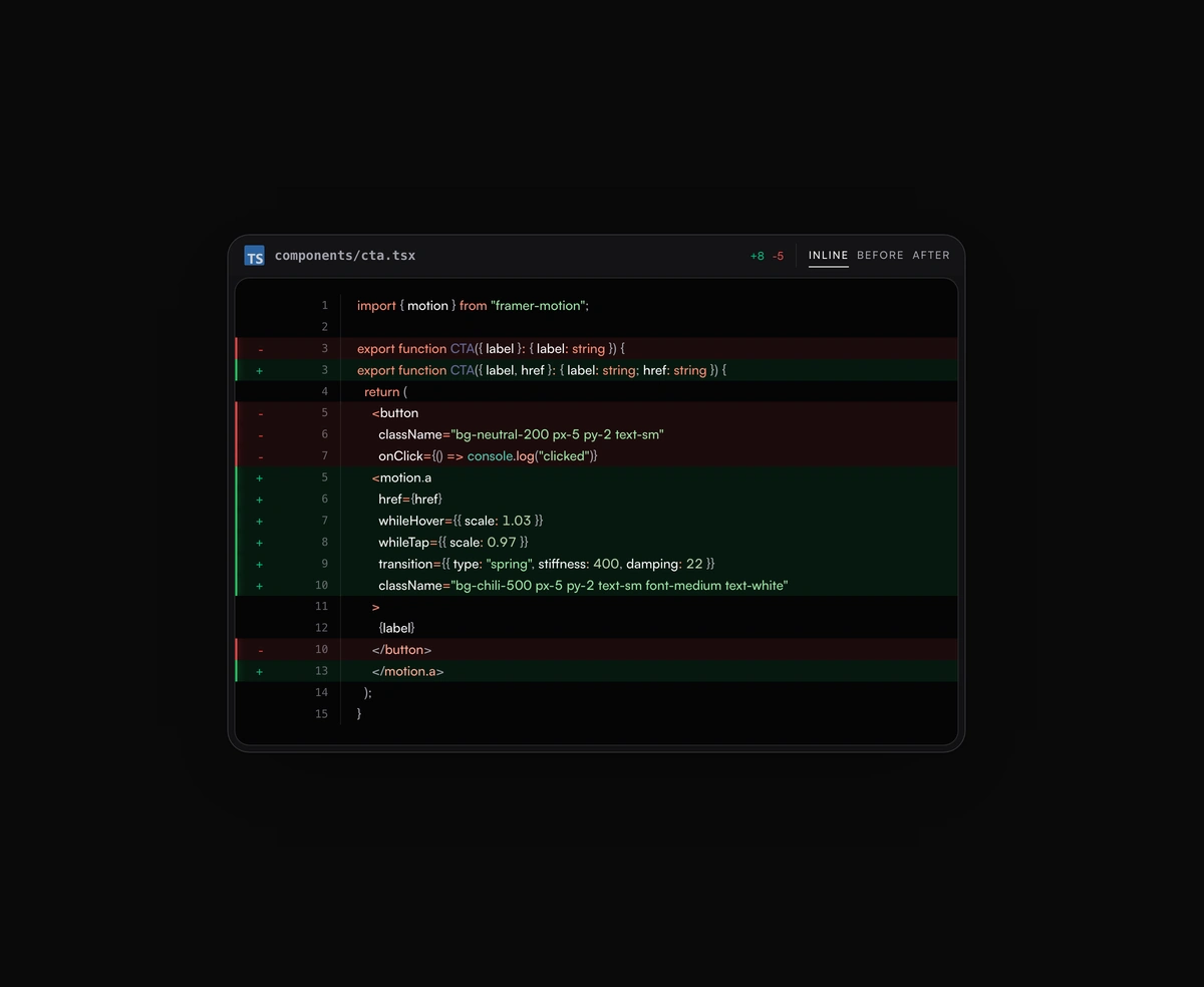 Animated Code Diff Viewer component preview
